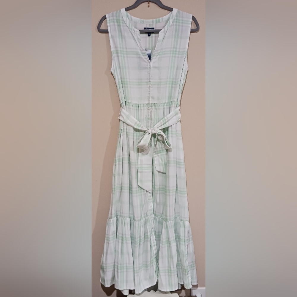 Chaps Mint Plaid Sleeveless Midi Shirtdress Belted - Picture 2 of 8
